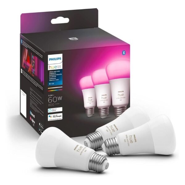 3 Pack Philips Hue A19 LED Smart Light Bulb