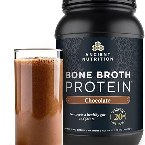 Ancient Nutrition Grass Fed, Cage Free, Bone Broth Protein Powder, 20g Protein, Hydrolyzed Collagen Peptides, Keto & Paleo Friendly, Supports Joint, Gut Health, Chocolate, 40 Servings1
