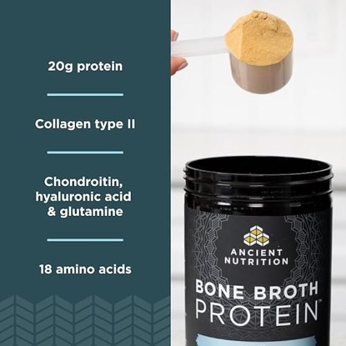 Ancient Nutrition Grass Fed, Cage Free, Bone Broth Protein Powder, 20g Protein, Hydrolyzed Collagen Peptides, Keto & Paleo Friendly, Supports Joint, Gut Health, Vanilla, 20 Servings1