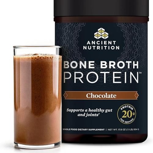 Ancient Nutrition Protein Powder Made from Real Bone Broth, Chocolate, 20g Protein Per Serving, 20 Serving Tub, Gluten Free Hydrolyzed Collagen Peptides Supplement, Great in Protein Shakes1