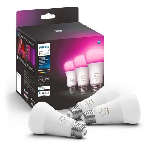 3 Pack Philips Hue A19 LED Smart Light Bulb