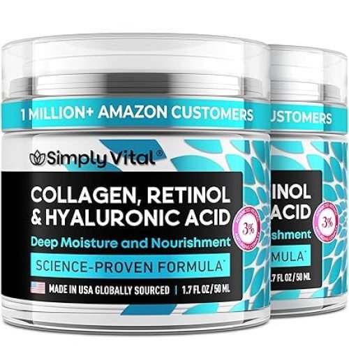 SimplyVital Collagen Face Moisturizer - Anti-Aging Retinol Cream for Face, Neck & Décolleté with Hyaluronic Acid - Made in USA, Daily Moisturizer Face Cream, 2-Pack1