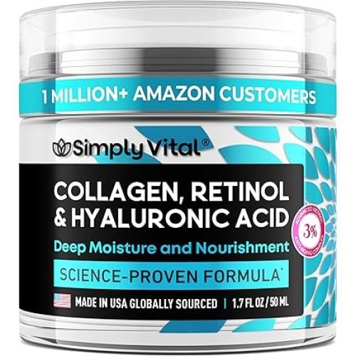 SimplyVital Collagen, Retinol & Hyaluronic Acid Cream - Anti-Aging Face Moisturizer for Face, Firming Skin Care Neck & Décolleté - Made in USA, Daily Moisturizer Face Cream Day & Night - 1.7 fl.oz.1