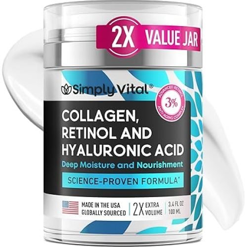 SimplyVital Collagen, Retinol & Hyaluronic Acid Cream - Anti-Aging Retinol Cream for Face, Neck & Décolleté - Made in USA - Daily Moisturizer Face Cream - 3.38 fl oz1