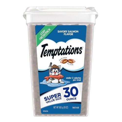 Temptations Classic Crunchy and Soft Cat Treats, Savory Salmon Flavor, 30 oz. Tub